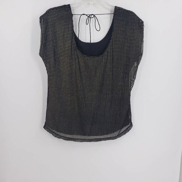 VINCE CAMUTO womens XS  black & gold tie at the back women’s top - Picture 2 of 5